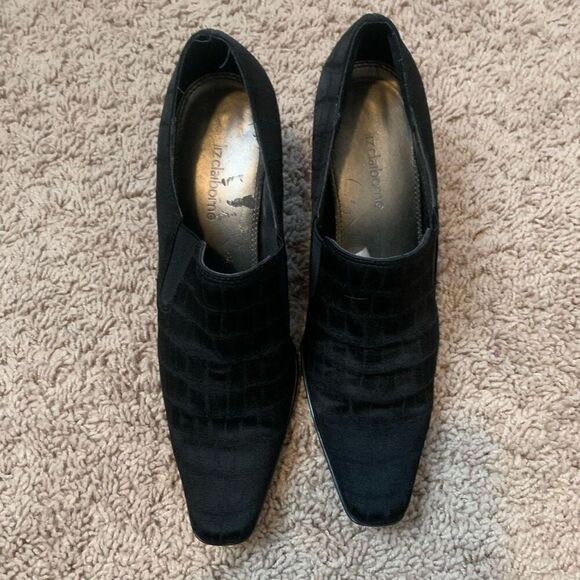 Liz Claiborne Black Textured Square Loafer Oxford Heels 7.5 - Picture 3 of 8